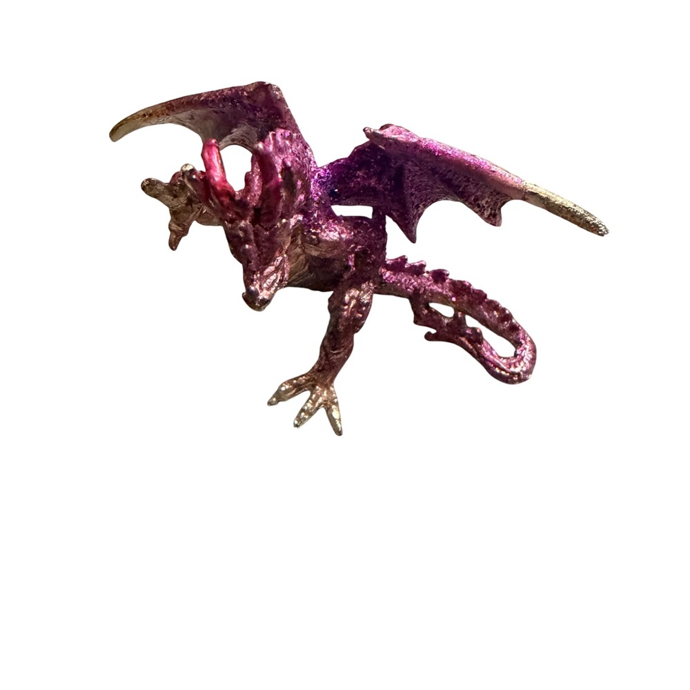 Vintage Metallic Pink Purple Gold Dragon Figurine Miniature Fantasy Collectible